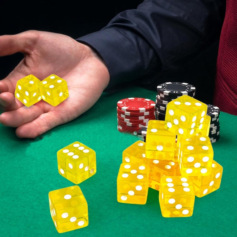 Abilat 12 Pieces 19mm Casino Dice Set Acrylic Translucent 6 Sided Game Dices Square Corner Dice for Casino Vegas Theme Birthday Party Supplies Board Games Table Games (Yellow) - Image 5